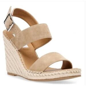 STEVE Madden Uri Espadrille Wedge Sandals 10 Tan Suede NWOT Heels Travel Resort